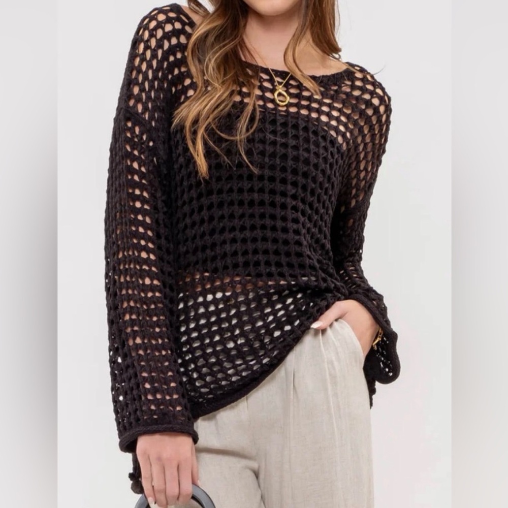 eLLoquent Black Crochet Fishnet Mesh Top